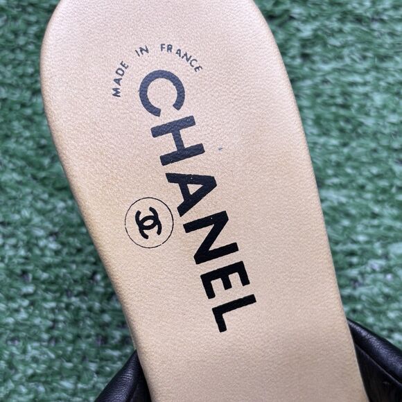 Chanel Wedge Platform Mules White Black SZ 37 US 6.5 Authentic Sandal Heels - Picture 3 of 10